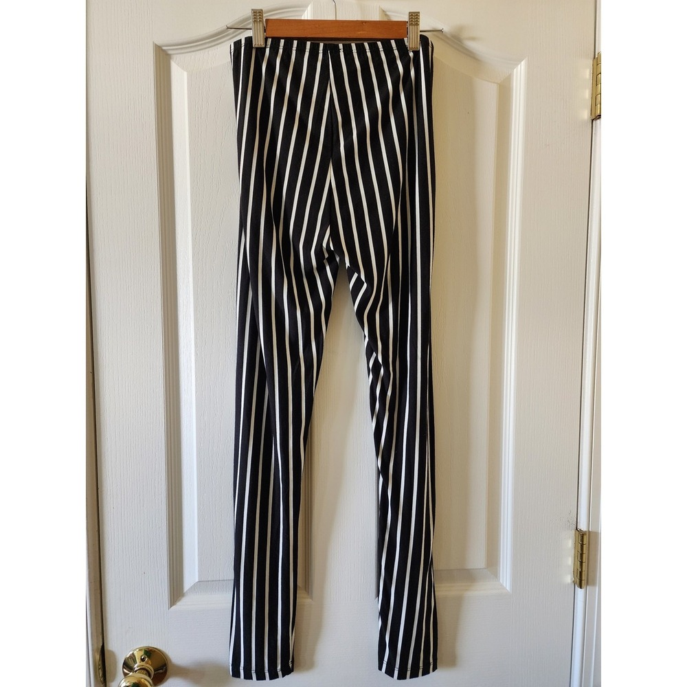 Alembika Black White Striped Leggings Size 1 Lagenlook Made in Israel Stretch - Picture 5 of 6
